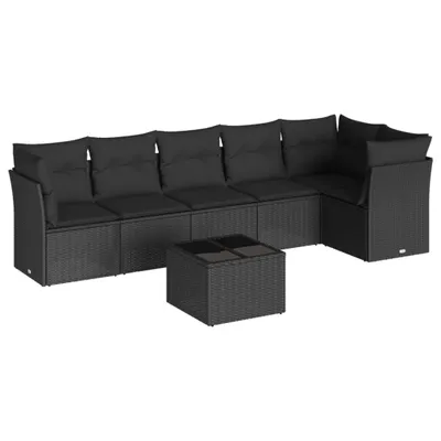 Produktbild von vidaXL 7-tlg. Garten-Sofagarnitur mit Kissen Schwarz Poly Rattan