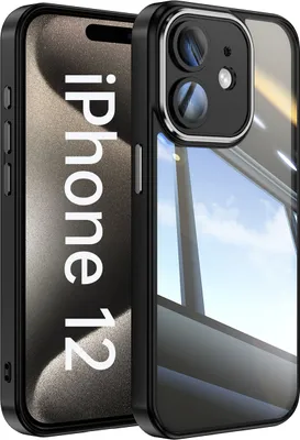 Produktbild von Handyhülle für iPhone 12 Hybrid Transparent TPU PC Militärschutz mit Kameraabdeckung Schwarz