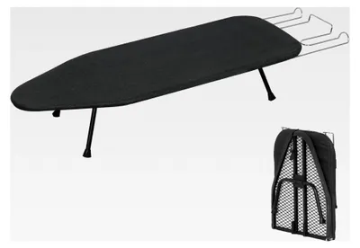 Produktbild von Bügelbrett, Tischbügelbrett mit Bügeleisenablage, kompaktes Bügelbrett mit 100% Baumwollbezug (8 mm), rutschfeste Füße, geeignet für Zuhause oder unterwegs, 80 x 30 cm, schwarz