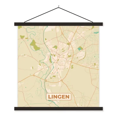 Produktbild von MuchoWow® Textilposter Lingen - Karte - Vintage - Stadtplan 40x40 cm mit schwarzem Rahmen - Fotos