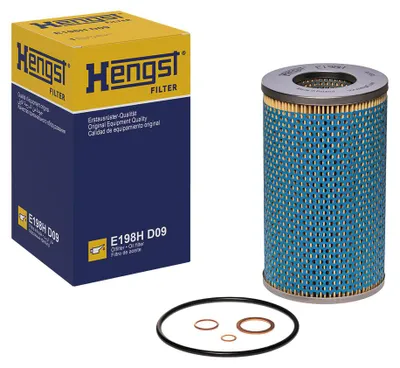 Imagen del producto de Filtro de aceite de 196 mm, marca HENGST FILTER, compatible con, entre otros, vehículos MERCEDES-BENZ de la serie NG