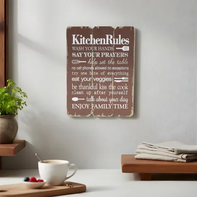 Produktbild von Wandbild Kitchen Rules 28x21cm Holz Braun Shabby Chic Vintage Küche Deko Schild