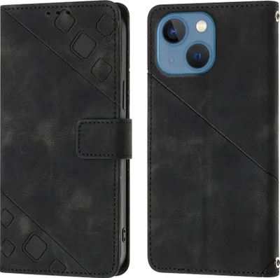 Produktbild von Hülle für iPhone 14 Prägung Flip Leder Brieftasche Schutzhülle mit Ständer Schwarz