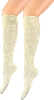 Produktbild von modische Damen und Herren Trachtenstrümpfe Wanderstrümpfe Wandersocken Kniestrümpfe mit edlem Strickmuster Zopfmuster kniehoch beige – Landhaus