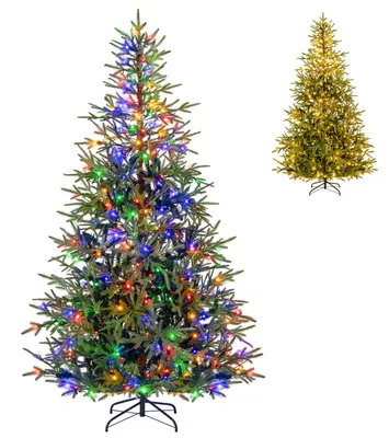 Produktbild von 210 cm Künstlicher Weihnachtsbaum mit Beleuchtung, Tannenbaum mit 300 warmweißen LED-Lichtern & 678 Zweigen & 11 Beleuchtungsmodi, Christbaum