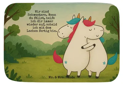 Produktbild von Mr. & Mrs. Panda Badezimmerteppich Einhörner Umarmen Design - Weiß - Geschenk, Badteppich, Unicorn, duschmatte, Familie, Freundin, teppich für bad, Freundinnen, Einhorn