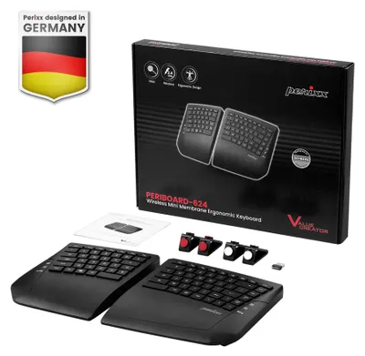 Produktbild von Perixx PERIBOARD-624 B DE - Kabellose ergonomische Split-Tastatur
