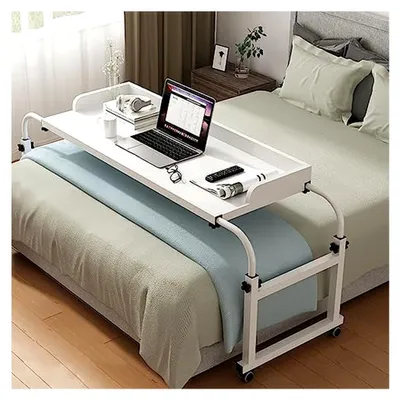 Produktbild von Rollbarer Beistelltisch für das Bett, mobiler Nachttisch mit 4 Rollen, verstellbarer Betttisch (115–210 cm)