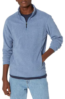 Productafbeelding van A. Essentials heren winterjas van polarfleece met een rits tot halverwege, blauw