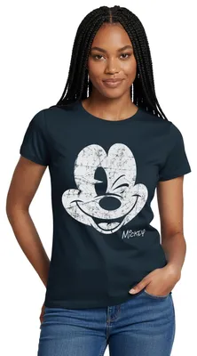 Produktbild von Mickey & Minnie Retro Mickey Mouse Zwinkernd Frauen T-Shirt, S, Navy