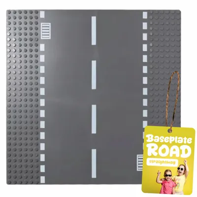 Produktbild von Bauplatte Gerade Straße 32x32 Noppen, Straßenplatte kompatibel mit gängigen Bausteinen, 25,6 x 25,6 cm, EVI KIDS, Grau