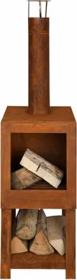 Image de Chauffe terrasse avec range bois - L 38,4 x l 38,4 x H 136,3 cm - Effet rouille