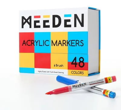 Produktbild von Acrylmarker Set 48 Farben mit automatischer Tintenkontrolle, 7,5ml, wasserfest, Pinselstifte