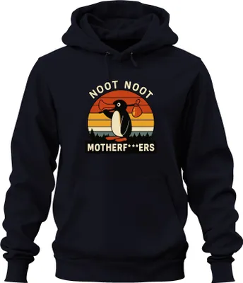 Produktbild von Noot Noot Motherf***ers Retro Pinguin Sonnenuntergang Vintage Uni Hoodie Kapuzenpullover, Navy, XL