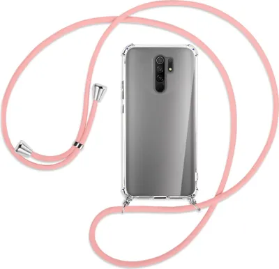 Produktbild von Handykette Backcover-Schutzhülle mit Band (Metall silberfarben) für Xiaomi Redmi 9 - rosa
