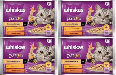 Produktbild von WHISKAS Katzennassfutter Tasty Mix Cremige Variationen im Beutel mit Huhn, Lamm und Pute in Sauce 16 Beutel à 85g (4 x 4 x 85g)