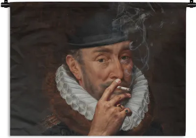 Produktbild von MuchoWow® Wandteppich Wandbehang Wilhelm von Oranien - Adriaen Thomasz - Zigaretten 60x45 cm Tapisserie Dekoration Wandtuch - Das Schlafzimmer