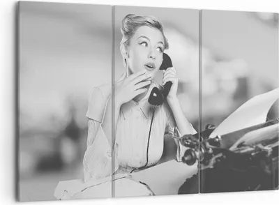 Produktbild von Bild auf Leinwand - Leinwandbild - 3 Teile - Vintage Schwarzweiß Telefonieren - 105x70cm - Wand Bild - Wanddeko - Wandbilder - Leinwanddruck - Bilder - Wanddekoration - Leinwand bilder - CE105x70-4592