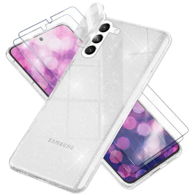 Produktbild von Glitzer Hülle für Samsung Galaxy S23, 2x Displayglas & Kameraschutz Transparent