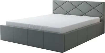 A modern upholstered bed with a diamond-stitched headboard and a white mattress, shown against a white background.