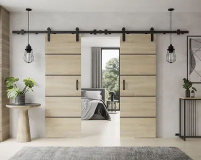 Obrázek produktu pro Posuvné dveře LOGAN PLUS DUO s klikou s tlumičem 152 cm dub Sonoma