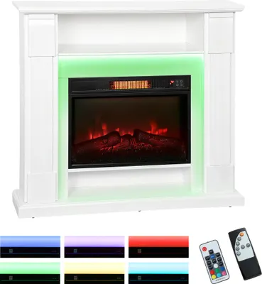 Produktbild von HOMCOM Elektrischer Kamin mit LED-Lichtern, realistischer Flammen-Effekt, Weiß