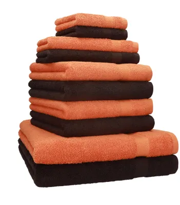 Produktbild von Betz 10-tlg. Handtuch-Set PREMIUM CLASSIC 2 Duschtücher 4 Handtücher 2 Gästetücher 2 Seiftücher Farbe: orange & dunkelbraun