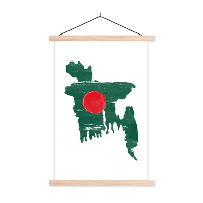 Produktbild von MuchoWow® Textilposter Bangladesch - Flagge - Karte 120x180 cm mit holzfarbenen Rahmen - Textil-Plakat