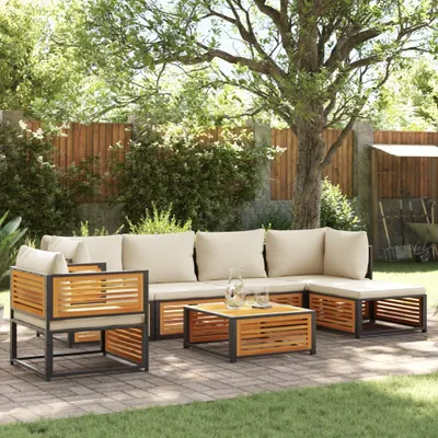 Produktbild von 7-tlg. Garten-Sofagarnitur mit Kissen Massivholz Akazie, Gartenmöbel-Sets 2024 Neu