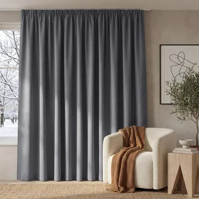 Zdjęcie produktu dla Zasłona zaciemniająca na taśmie marszczącej - Szara - 300 x 245 cm - Termoizolacyjna i zaciemniająca