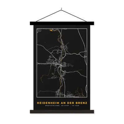 Produktbild von MuchoWow® Textilposter Karte - Stadtplan - Heidenheim an der Brenz - Deutschland - Gold 120x180 cm mit schwarzem Rahmen - Fotos