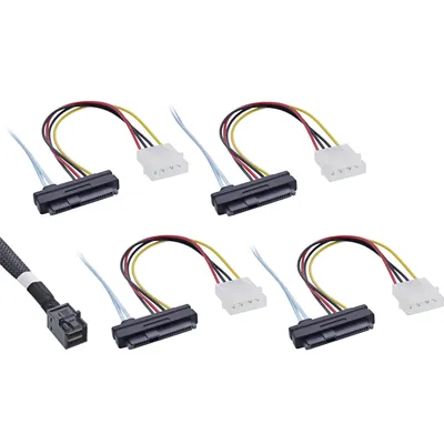 Produktbild von InLine Mini SAS HD Kabel, SFF-8643 zu 4x SFF-8482 (29-pol.) + Strom, 0,5m, 0,5 m, SFF-8482, 4 x SFF-8482&Power, Männlich, Schwarz, 78 g
