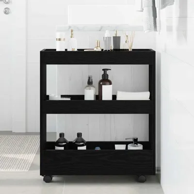 Produktbild von Möbel schmaler Badezimmer-Schrank mit Rollen schwarze Eiche - Servierwagen 869249