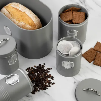 Produktbild von Famanu Aufbewahrungset 5-teilig grau - für Brot, Kekse, Zucker, Kaffee, Tee