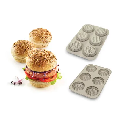 Produktbild von Silikomart Silikon Backform für Hamburger-Brötchen, 6 Kavitäten, Ø80 H20 mm, antihaftbeschichtet,  Italy