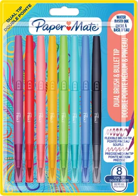 Obrázek produktu pro PAPER:MATE 2199386 Paper:Mate pera s dvojitým vláknovým hrotem FLAIR Dual Brush, balení po 8 kusech v blistru