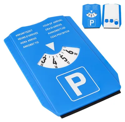 Zdjęcie produktu dla Tarcza parkingowa karta parkingowa - Niebieska - Z skrobaczką do lodu i zaczepem na wózek - 15 x 12 cm