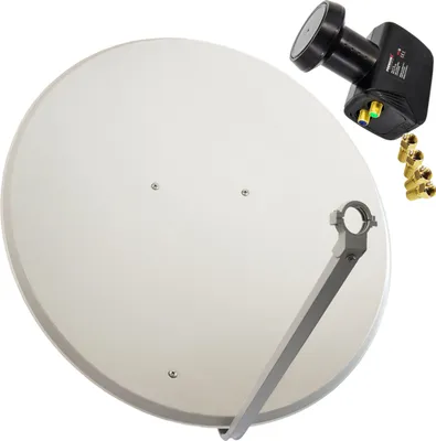 Produktbild von PremiumX SAT Anlage 100cm Antenne Stahl Hellgrau Twin LNB 4x F-Stecker