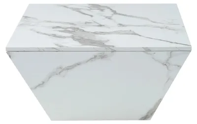 Image de Table basse moderne - Forme trapézoïdale - Aspect marbre blanc - 2 tiroirs - MDF - 70 × 70 × 37 cm