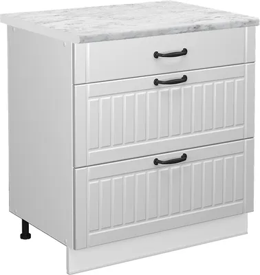 Produktbild von Küchenunterschrank Vicco Fame-Line Weiß Landhaus 80 cm mit 3 Schubladen, AP Marmor, Model 46763