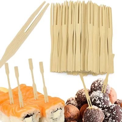 Produktbild von Bambus Cocktailgabeln Fingerfood Spieße Appetizergabeln 100 Stück 8,8 x 0,7 cm