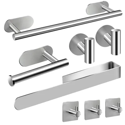 Immagine prodotto di Omgoods - Set di 8 portasciugamani autoadesivi, senza necessità di foratura, in acciaio inossidabile, per il bagno