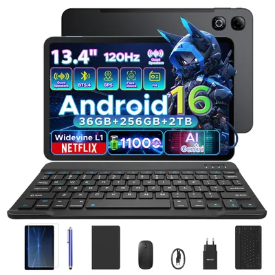Produktbild von DOOGEE U13 Pro Tablet Android 16, 13,4 Zoll, 36 (6+30) GB + 256 GB(bis 2TB erweiterbar), 120Hz, 11.000 mAh/18 W, Gemini AI, Widevine L1,Tastatur-Set