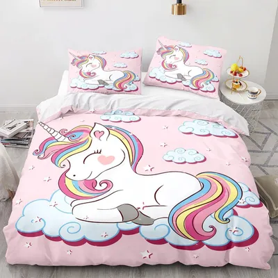 Zdjęcie produktu dla Omgoods - Komplet pościeli z jednorożcem dla dziewczynek, 200 x 200 cm
