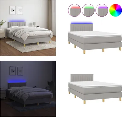 Produktbild von vidaXL Boxspringbett mit Matratze & LED Hellgrau 120x200 cm Stoff - Boxspringbett - Boxspringbetten - Bett - Schlafzimmermöbel