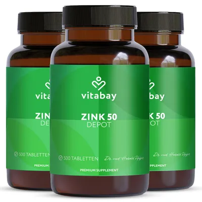 Vitabay Zink 50 mg hochdosiert – 750 teilbare Tabletten – Zinkgluconat für Immunsystem, Haut, Haare & Nägel – vegan & la