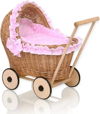 Produktbild von Riet Doll – Spielzeugwagen – ökologisch und handgefertigt mit rosa Polsterung