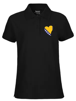 Produktbild von Huuraa Damen Polo Shirt Bosnien und Herzegowina Flagge Herz S Black Bio Baumwolle Fairtrade Poloshirt Geschenkidee