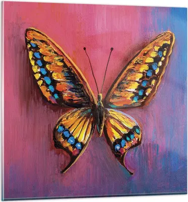 Produktbild von Bilder auf glas - Einteilig - Schmetterling bunt gemalt - 30x30cm - Glasbilder - Wandbilder - Bilder - zum Aufhängen bereit - Wanddekoration aus Glas - Glas Bilder - Wandbild auf Glas - GAC30x30-5012