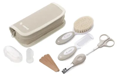 Produktbild von Jané Baby Pflege Set mit Tasche, Neugeborenen Set 8 Teile, Naturborsten Bürste,